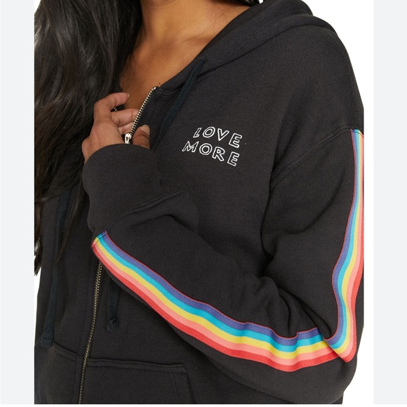 Spiritual Gangster Rainbow Stripe Love More Zip-Up Sweatshirt Hoodie - Picture 2 of 7